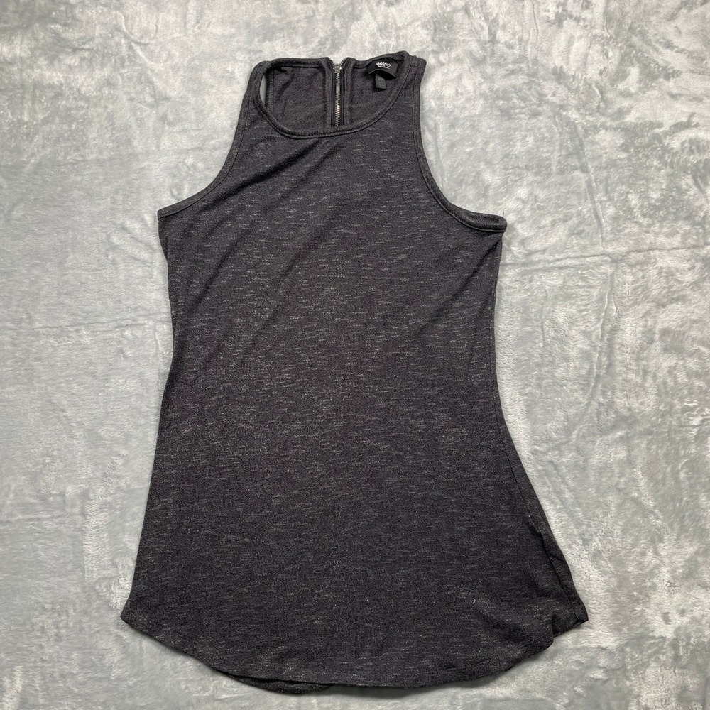 Mossimo Tank Top Women XS Gray Heathered High Neck Back Zipper Curved Hem‎